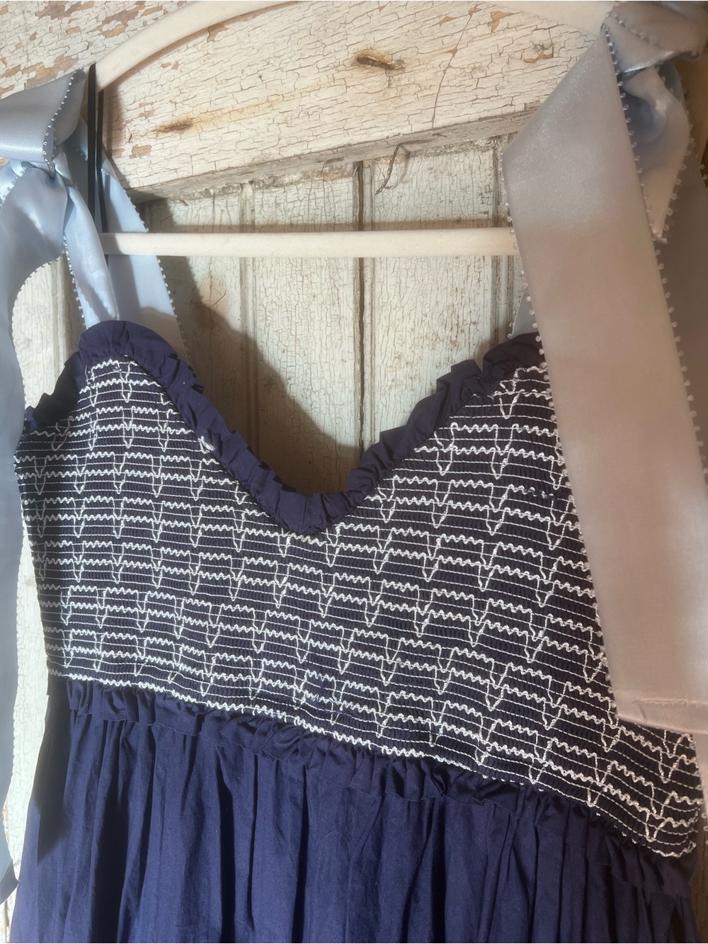 Free People Navy Smocked Sundress with Ribbon Straps